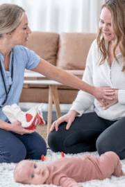 New mom receiving postpartum physical therapy for core recovery